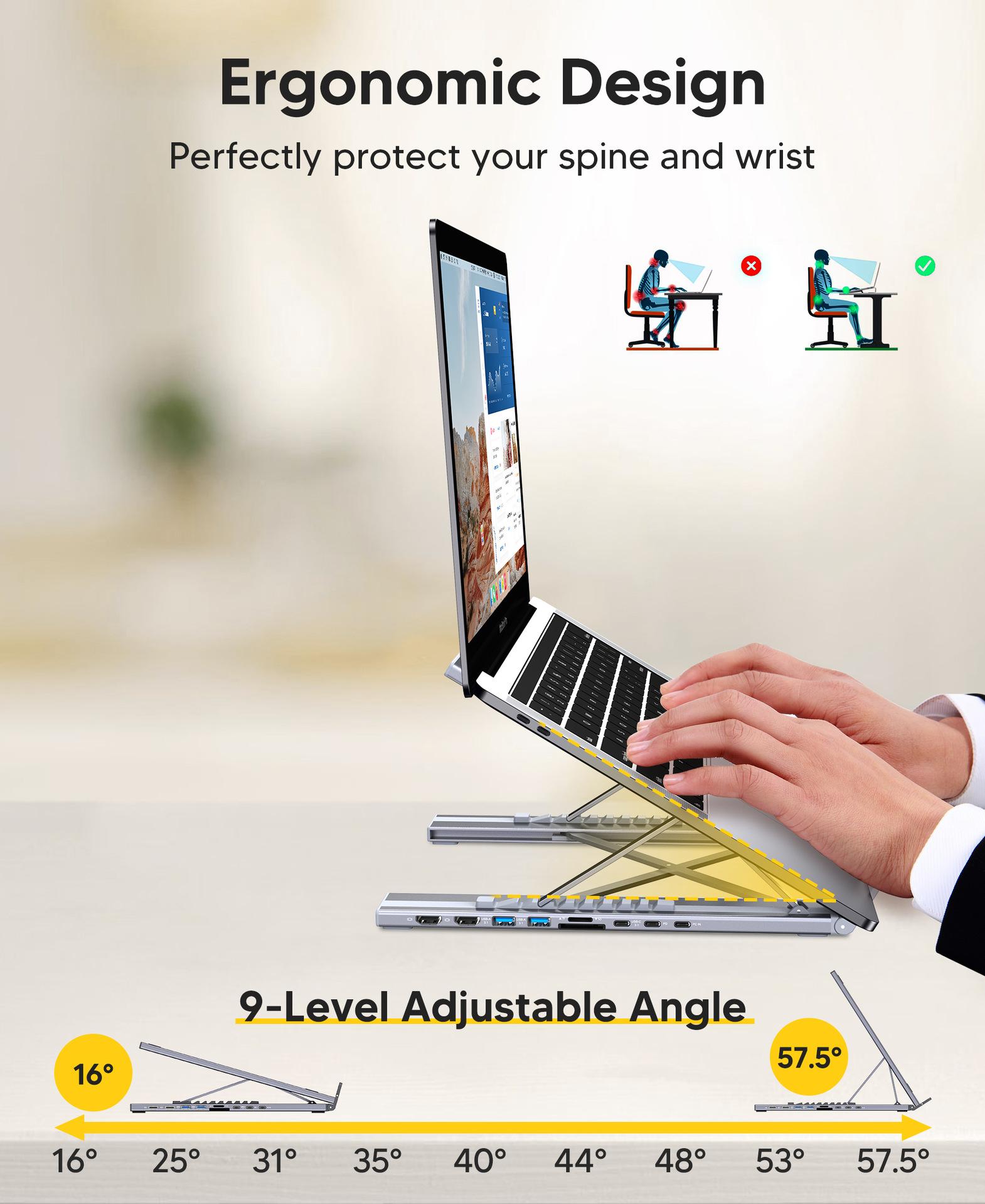 Nine-In-One Laptop Docking Station Stand, Tablet Holder, Multi-Function Computer Accessory, Durable & Space-Saving Design