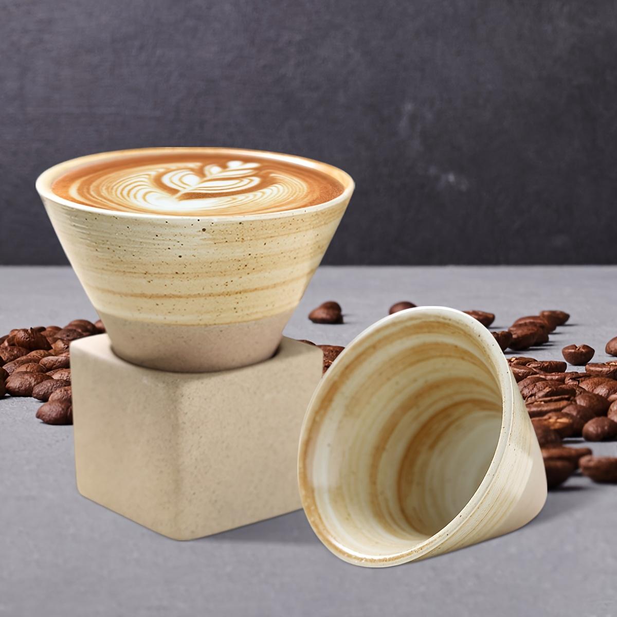 2 Pack 90ml/3oz Coarse Pottery Coffee Mug with Base, Ceramic, Creative Triangular Cone Shape Porcelain Mug, Stoneware Funnel Coffee Cup Set, Cone Shape Porcelain-Cup Tea-Cup for Coffee, Tea, Latte And Milkshake, Coffee Drinkware