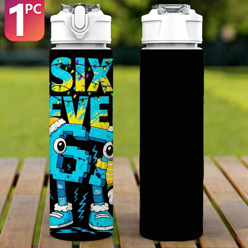 [750ml Leak-proof Space Cup] Large Leak-proof Funny Number 67 Plastic Water Bottle | Portable Rope Straw Cup with Lock for Outdoor Travel