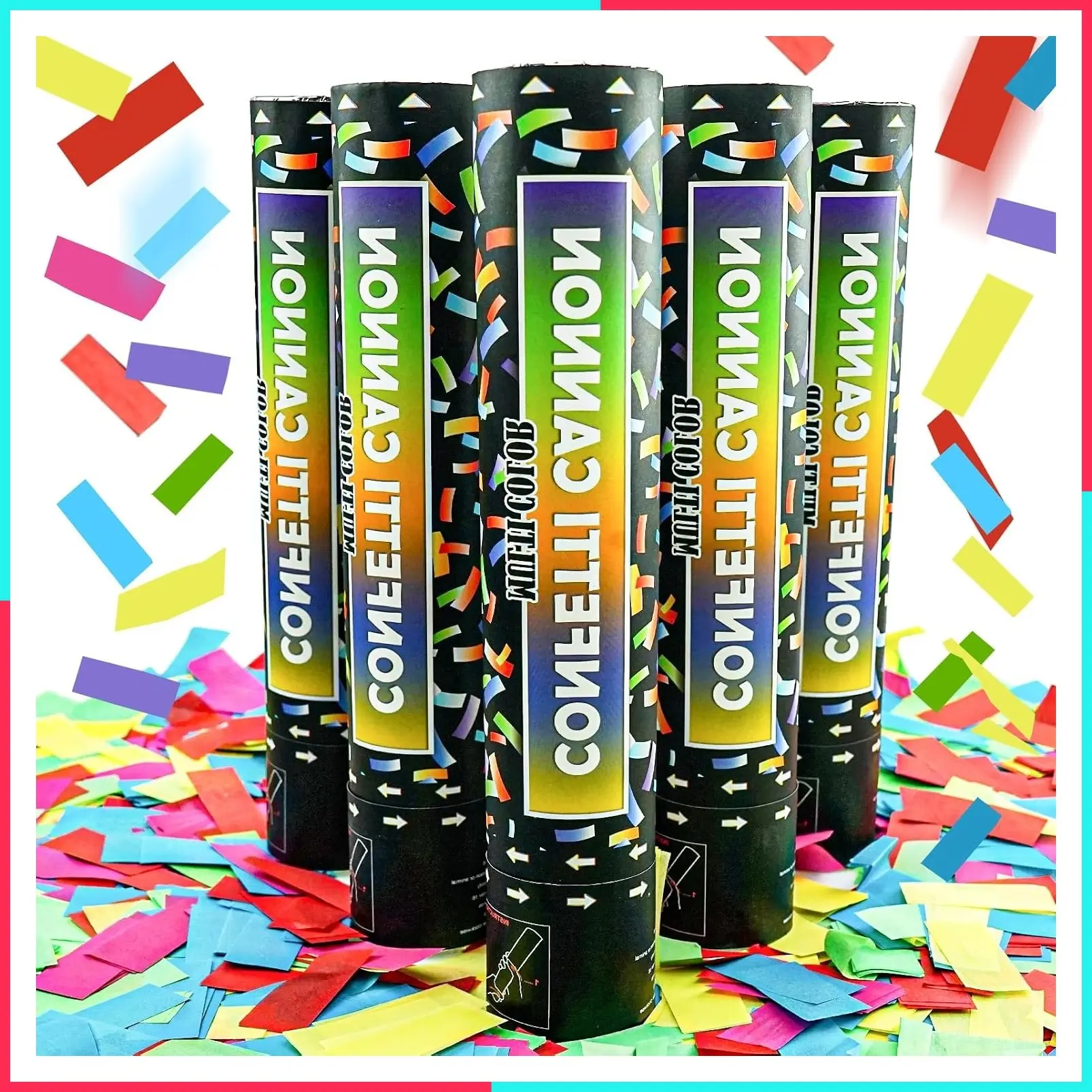 12 Inch Confetti Cannon Multicolor Confetti Popper Party Shooter for Wedding Birthday Graduation Celebration, 5 Pack Biodegradable Confetti Shooter Launches 20-26 ft