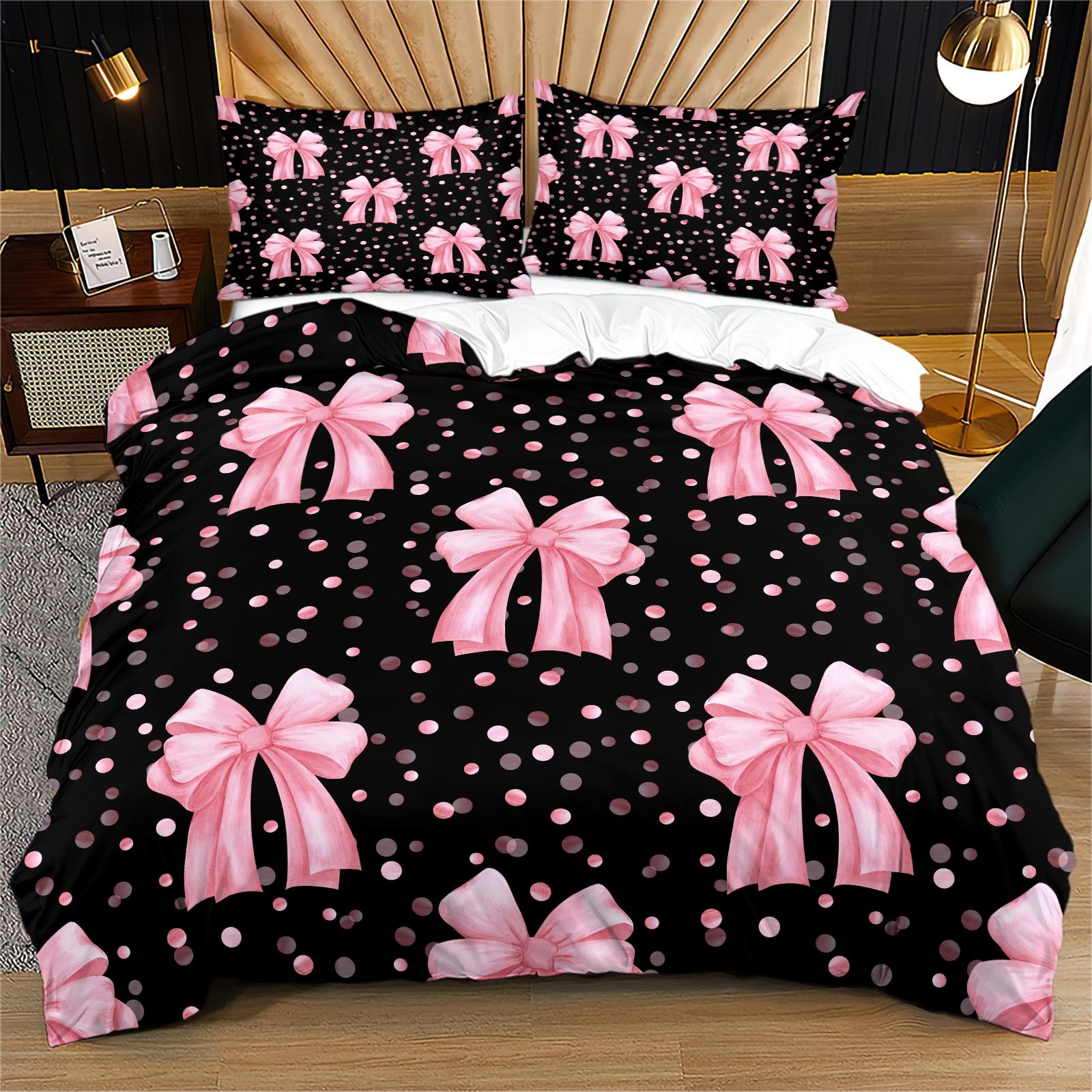 Dreamy Bow Pattern Bedding Set, Soft Durable Sheet Set Includes Pillowcases, Perfect Gift for Teens & Adults, Modern Bedroom Decor, Bed Sheet Sets