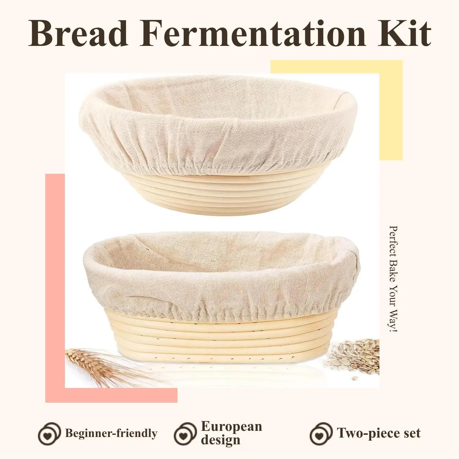 Baking Bread Fermentation Basket Set, 9in Round & 10in Oval Woven European Style, Sourdough Proofing Basket, Ideal for Beginners Baking Tools