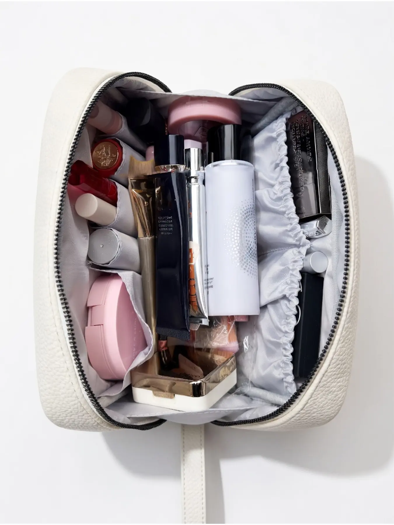 High-Quality Vegan Leather Makeup Bag, Large Capacity Travel Cosmetic Organizer, Multi-Layer Design, Classic Style, Practical Multifunctional Bag