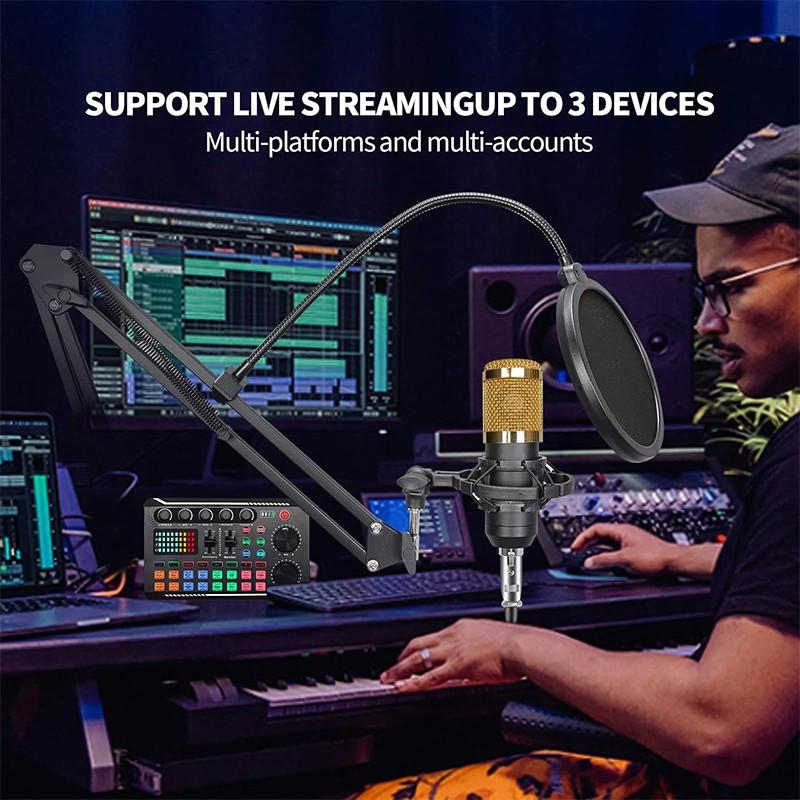 Wireless Bluetooth-compatible Dj Sound Card Device, RGB Color Buttons, Bm-800 Microphone Set, PC Phone Karaoke Party Live Streaming, Live Audio Mixer, Audio Mixer for PC