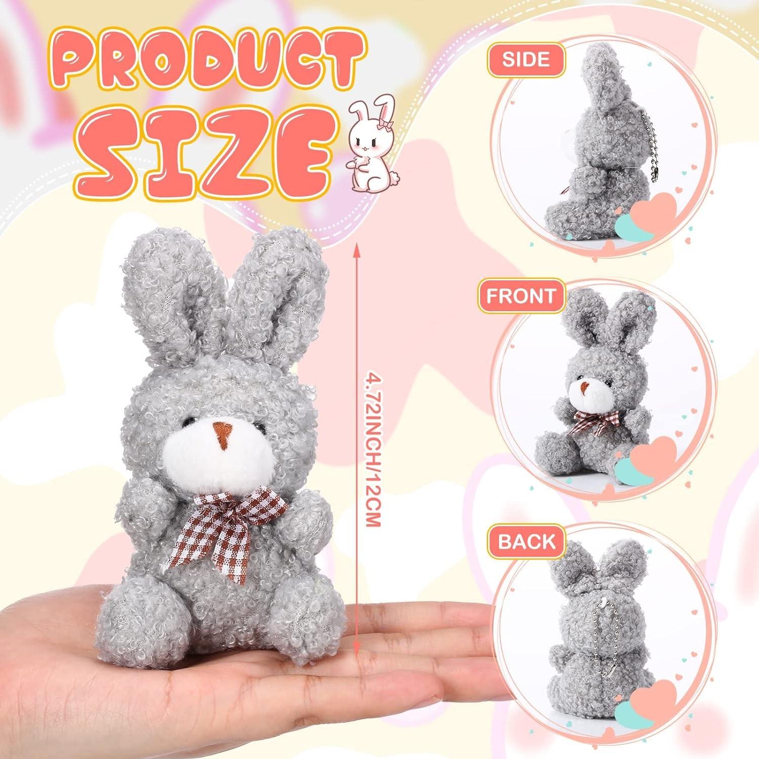 24-Piece Easter Plush Bunny Gift Set, Miniature Keychains, Bow-Tied Rabbit Dolls, Birthday Baby Party Favors