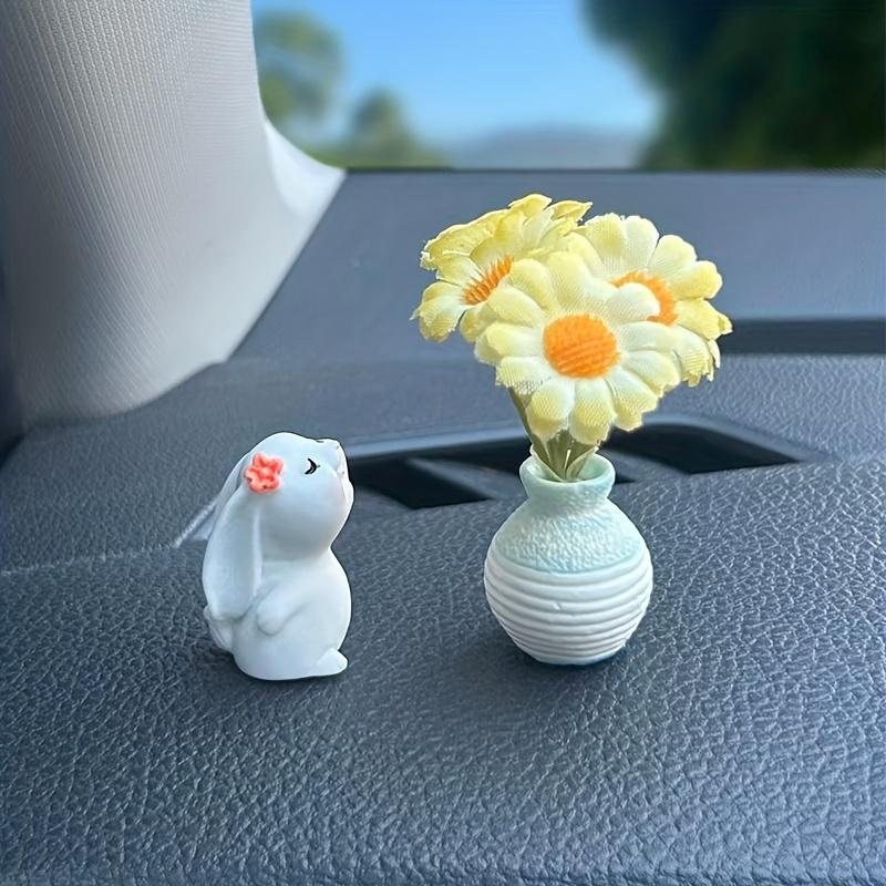 2Pcs Cute Rabbit Car Dashboard Decor with Daisy Flower Vase, Cute Resin Bunny Ornament & Mini Ceramic Vase Set, Car Interior Accessories & Sweet Home Decor 2Pcs Cute Rabbit Car Dashboard Decor with Daisy Flower Vase, Cute Resin Bunny Ornament & Mini Ceramic Vase Set, Car Interior Accessories & Sweet Home Decor