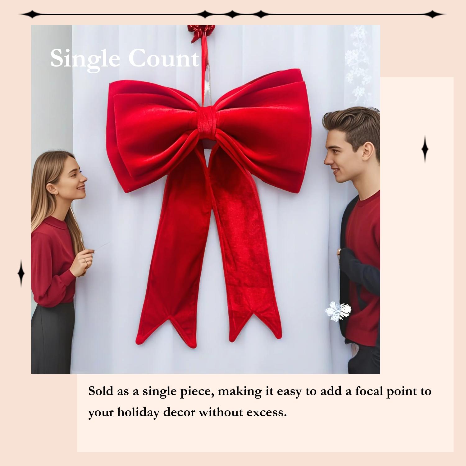 1 Valentine's Day Home Decor Bow Large Red Christmas Tree Top Velvet Bow Valentine's Day Ornament Christmas Wreath Bow for Family Gatherings, Weddings, Cars and Festive Decorations