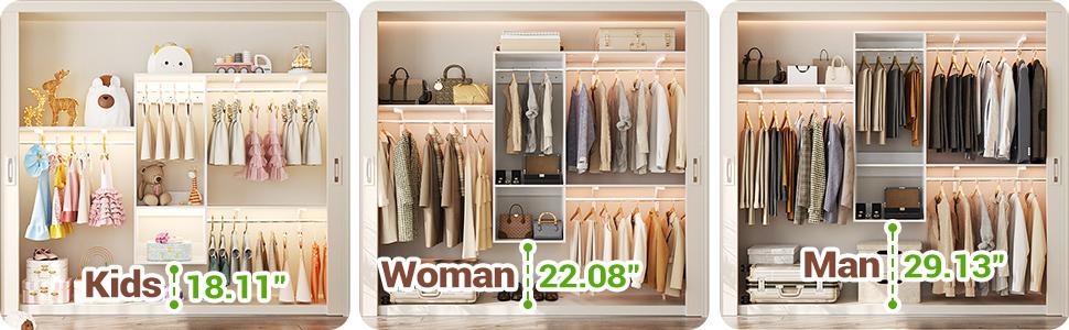 8FT Wall Mounted Closet System with 3 Shelving Towers and 3 Hanging Rod,96'' Hanging Walk In Closet Organizer System with 2 Wooden Drawers,Hangable