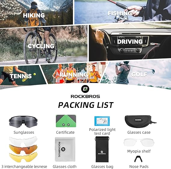 ROCKBROS Polarized Cycling Glasses with 4 Interchangeable Lenses Baseball Sunglasses for Men Womens UV400 Sports Sunglasses