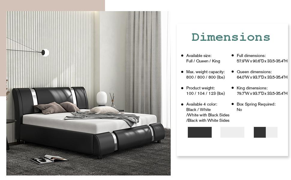 MUTICOR Bed Frame with Modern Iron Pieces Decor,【Frame Only No Mattress】 Faux Leather Platform Bed with Curved Adjustable Headboard, Wood Slat Support, No Box Spring Required#TikTokShopBlackFriday #ChristmasGifts