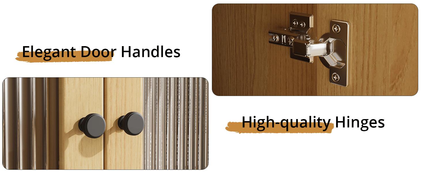 VOWNER TV Stand for 55/60/65 inches TV, Wood Media TV Cabinet with Glass Doors, Entertainment Center with Storage for Living Room, Bedroom, Oak