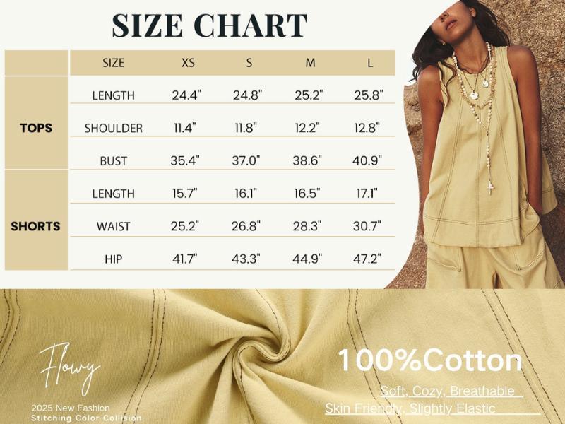 Ommig Womens 2 Piece Outfits Sleeveless Matching Sets A Line Tank Tops Contrast Stitching High Waist Shorts with Pockets