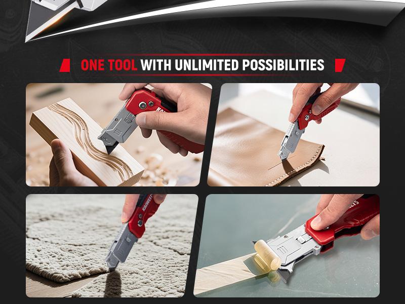 KAIWEETS Utility Knife Scraper, Retractable Design, 2-in-1 Folding Box Cutter with Blade Storage, Heavy Duty Zinc Alloy Body, Folding Knife, SK2 Black Blades replacement, EDC Tool for Home, Office Hardware Cutting KAIWEETS Utility Knife Scraper, Retractable Design, 2-in-1 Folding Box Cutter with Blade Storage, Heavy Duty Zinc Alloy Body, Folding Knife, SK2 Black Blades replacement, EDC Tool for Home, Office Hardware Cutting