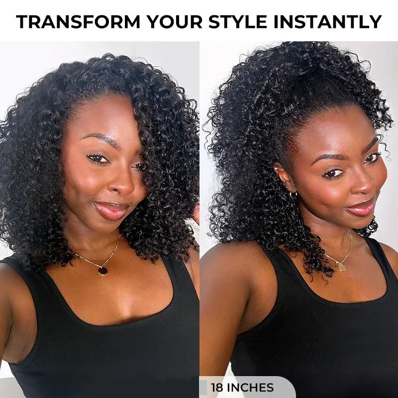 Bling Hair 180% Half Wig Human Hair Kinky Curly Wigs Glueless Wigs Human Hair 3 in 1 Wear Go Glueless Wig With Drawstring Seamless