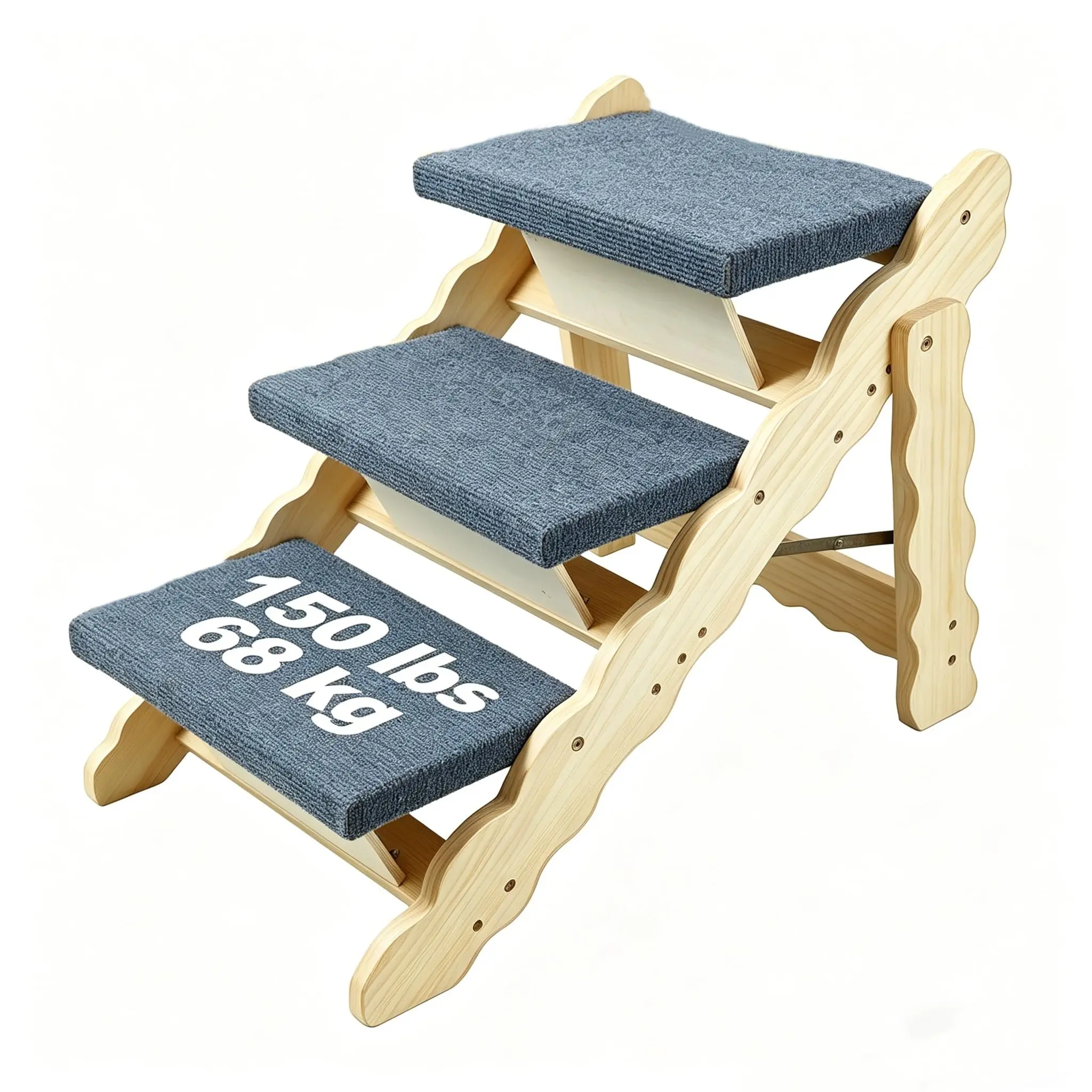 2-in-1 Collapsible Wooden Dog Stairs and Ramp - 3-Step Anti-Slip Ladder for Bed, Couch or Car - Sturdy Indoor Pet Furniture