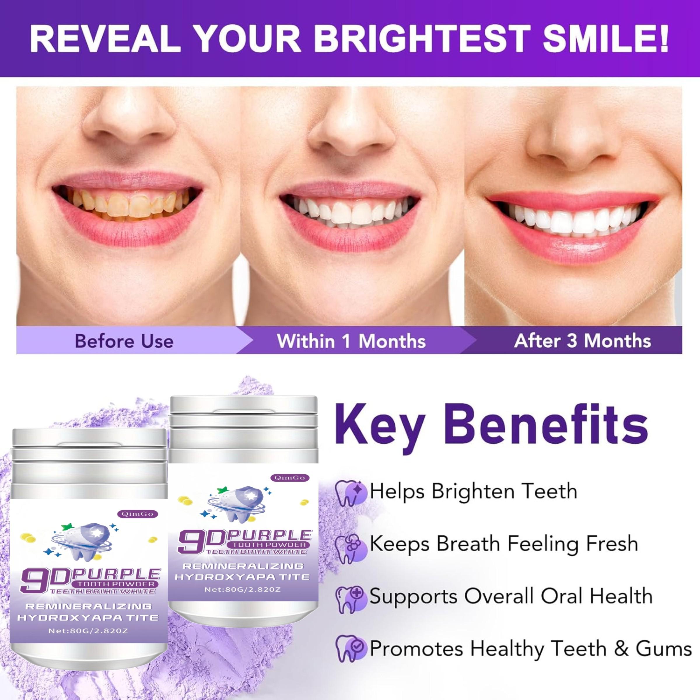 9D White Whitening Mineral-Replenishing Hydroxyapatite Tooth Powder, Deep Cleaning Breath-Freshening Dental Powder, Toothpaste Alternative for Daily & Travel Oral Care