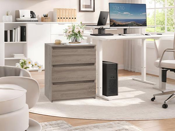 FOTOSOK Nightstand Set of 2, White Nightstand with 3 Drawers, White Bedside Table 3 Drawer Nightstand, 2 Pcs