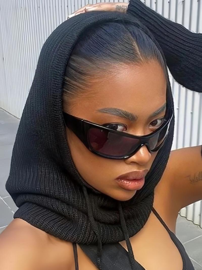 Women's Winter Hooded Scarf Beanie, Casual Fitted Knit Hat with Large Brim, Warm Fashionable Neck Warmer for Daily Wear, Knitting Beanie