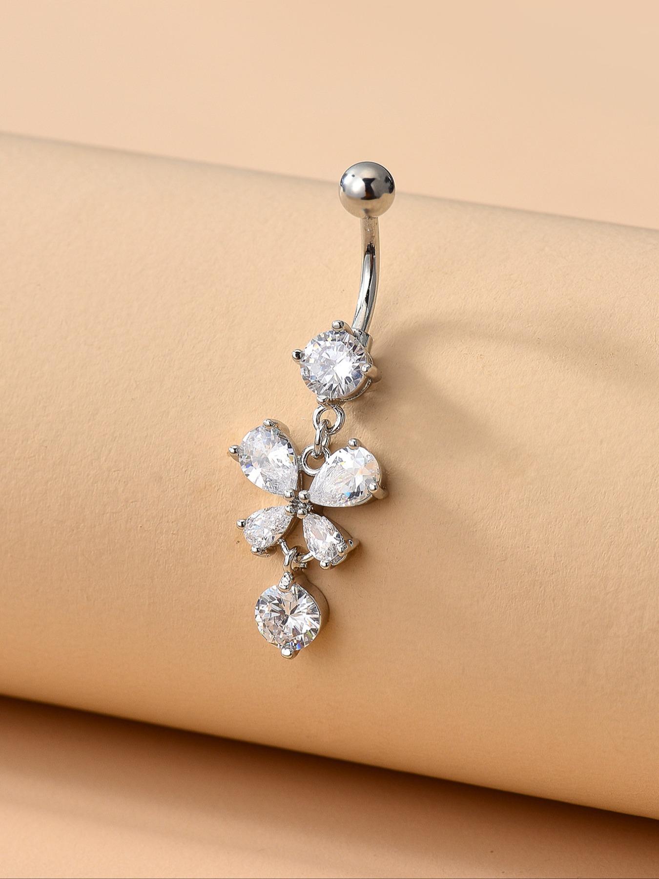 Women's Luxurious Butterfly Pendant Belly Ring, Embedded Artificial Zirconia Piercing Jewelry, Beach Vacation Party Daily Accessory