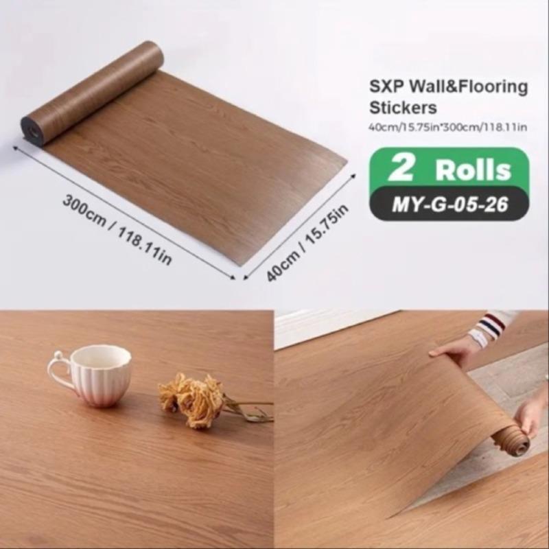 2 Rolls SXP Self-Adhesive Wall Floor Tiles, Peel and Stick 15.75"X118" Vinyl, Aluminum Foil Backing, Modern Wood Grain and Marble Pattern, 30 Colors Available, Home Decor, Easy to Apply Wall Film, Suitable for All Indoor Spaces