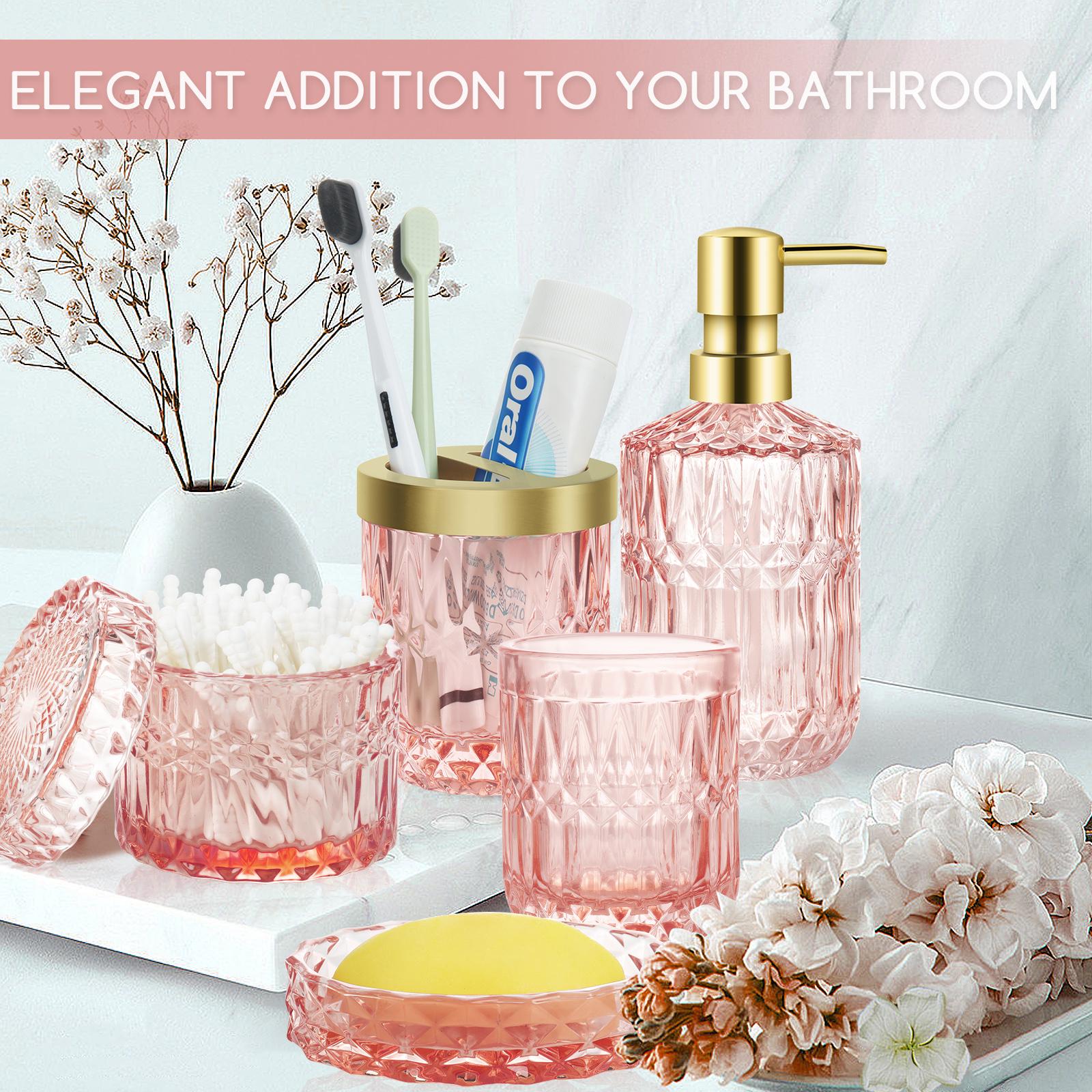 PLL Green Bathroom Accessories Set, 5Pcs Clear Glass Bathroom Accessories, Vanity Bathroom Decor, Hand Soap Dispenser, Soap Dish, Toothbrush Holder Set, Modern Countertop Organizer, Housewarming Gift Set PLL Green Bathroom Accessories Set, 5Pcs Clear Glass Bathroom Accessories, Vanity Bathroom Decor, Hand Soap Dispenser, Soap Dish, Toothbrush Holder Set, Modern Countertop Organizer, Housewarming Gift Set