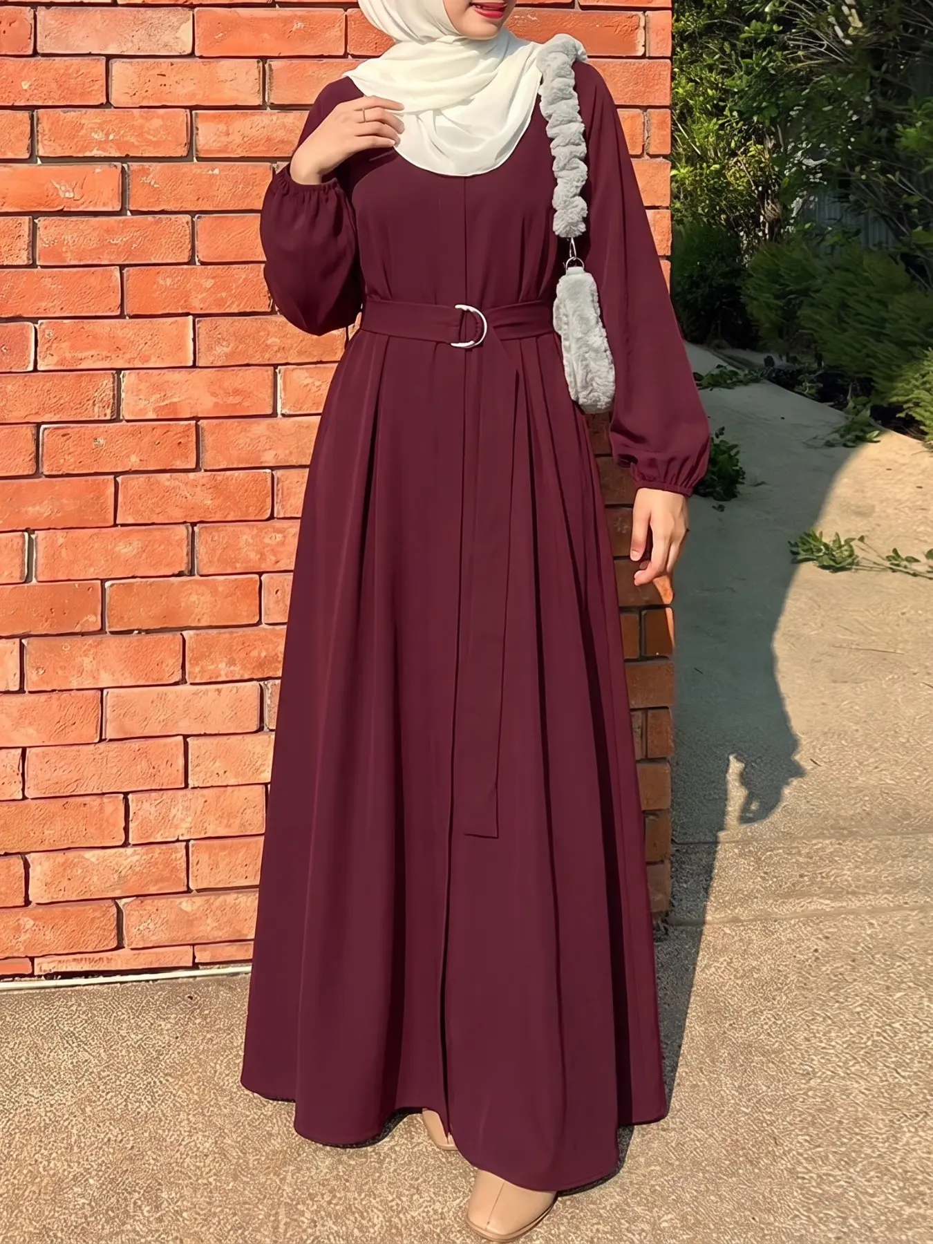 Women's Plain Loose H-Shape Round Neck Long Sleeve Long Dress, Hijabi Cute Muslim Dresses, Casual Daily Wear, Spring & Fall, Comfortable and Stylish