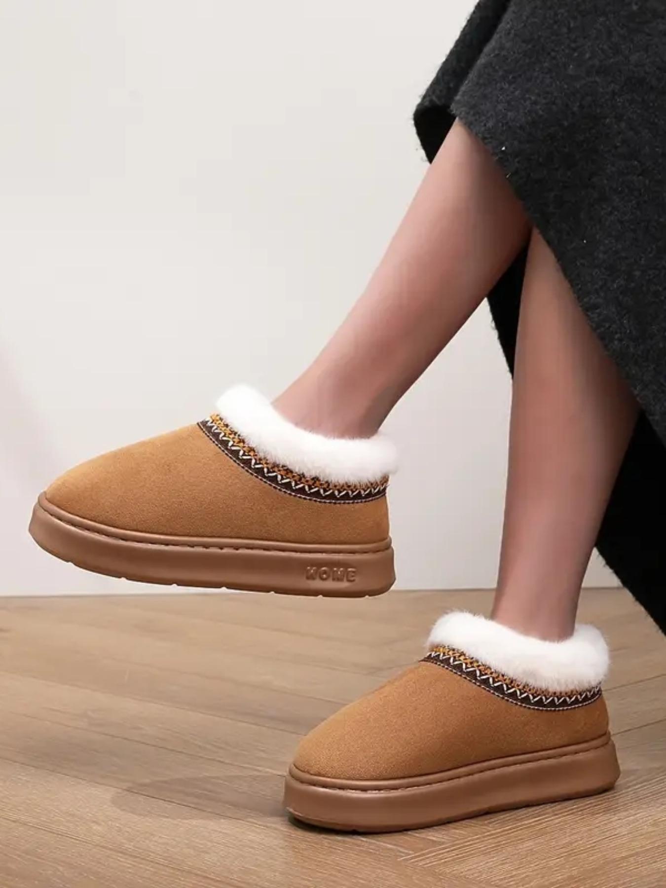 Women’s Slip-On Winter House Slippers Boots – Fluffy Snow Boots Thick Plush Lined Snow Slippers with Embroidered Ethnic Style Trim, Soft Warm Upper and Cushioned Insole, EVA Sole for Indoor & Outdoor Use, Stylish Classic Design for Home, Office & Gift