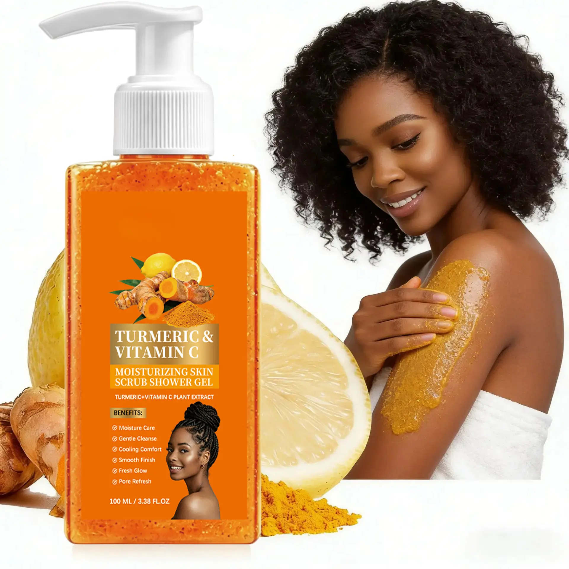 Turmeric Vitamin C Scrub Body Wash 100ml, Exfoliating Shower Gel, gently cleansing, moisturizing and soothing the skin with a long-lasting fragrance