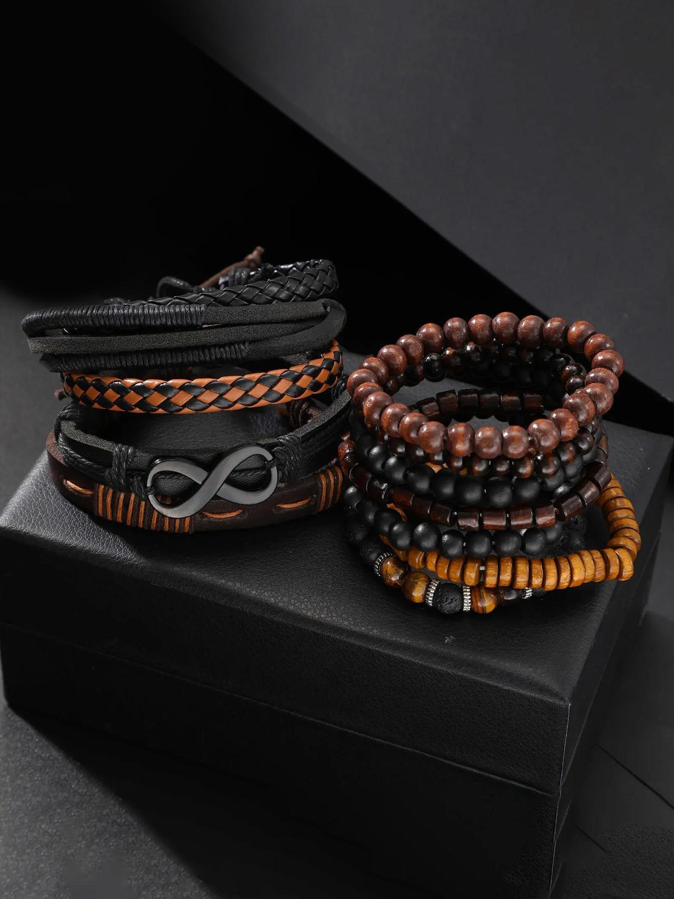 13 piece coconut shell wooden bead bead elastic thread men's bracelet bracelet suitable for daily wear, vacation and dating occasions, and is also a surprising and exquisite small gift Beaded Bracelet