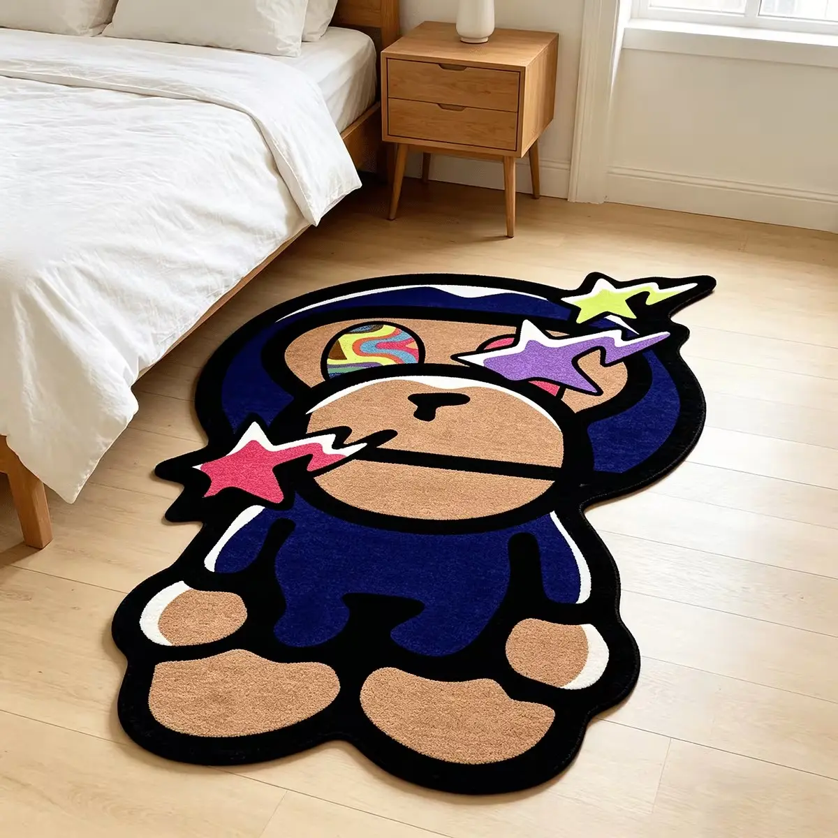 Creative Graffiti Style Star Monkey Pattern Rug, Fashion Cut Pile Textile, Ideal for Living Room, Hallway, Bathroom, Bedroom, Indoor Decor, Indoor Area Rugs