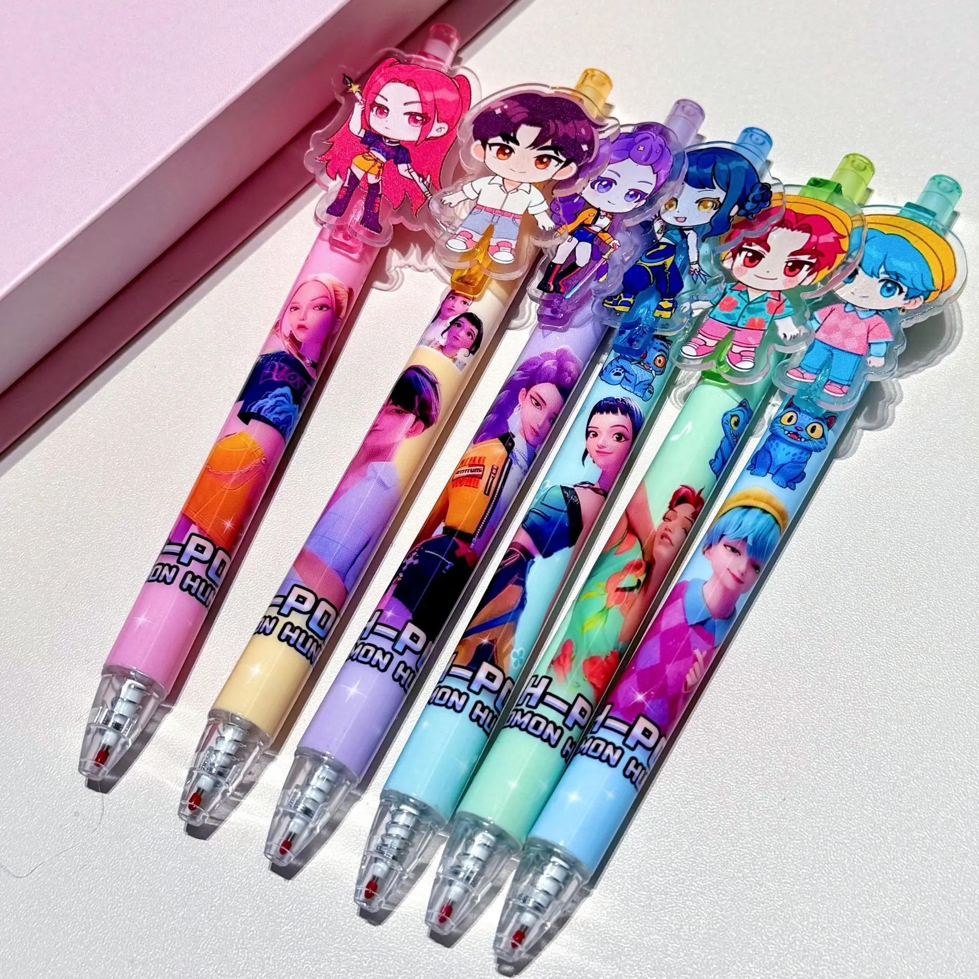 top1 KPop Demon Hunters Black Ink Pen Student Writinng Draw Gel Pen Anime Figure Stationery Study Supplies Gift 0.5mm Children's Day gift