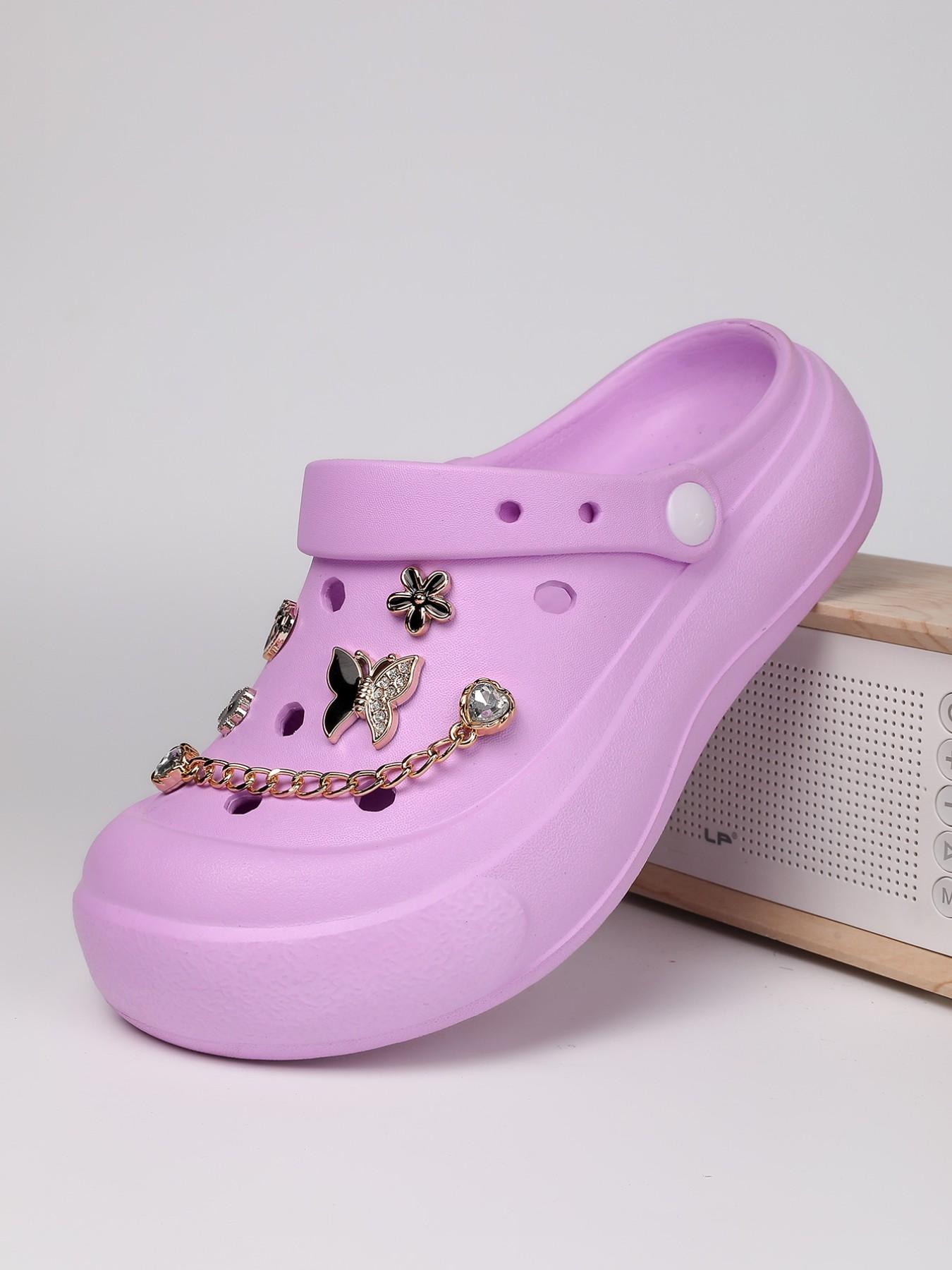 Women's Thick Sole Holey Shoes with Pearl Flowers, Unique Design Versatile Outdoor Sandals, Fashionable and Comfortable Footwear