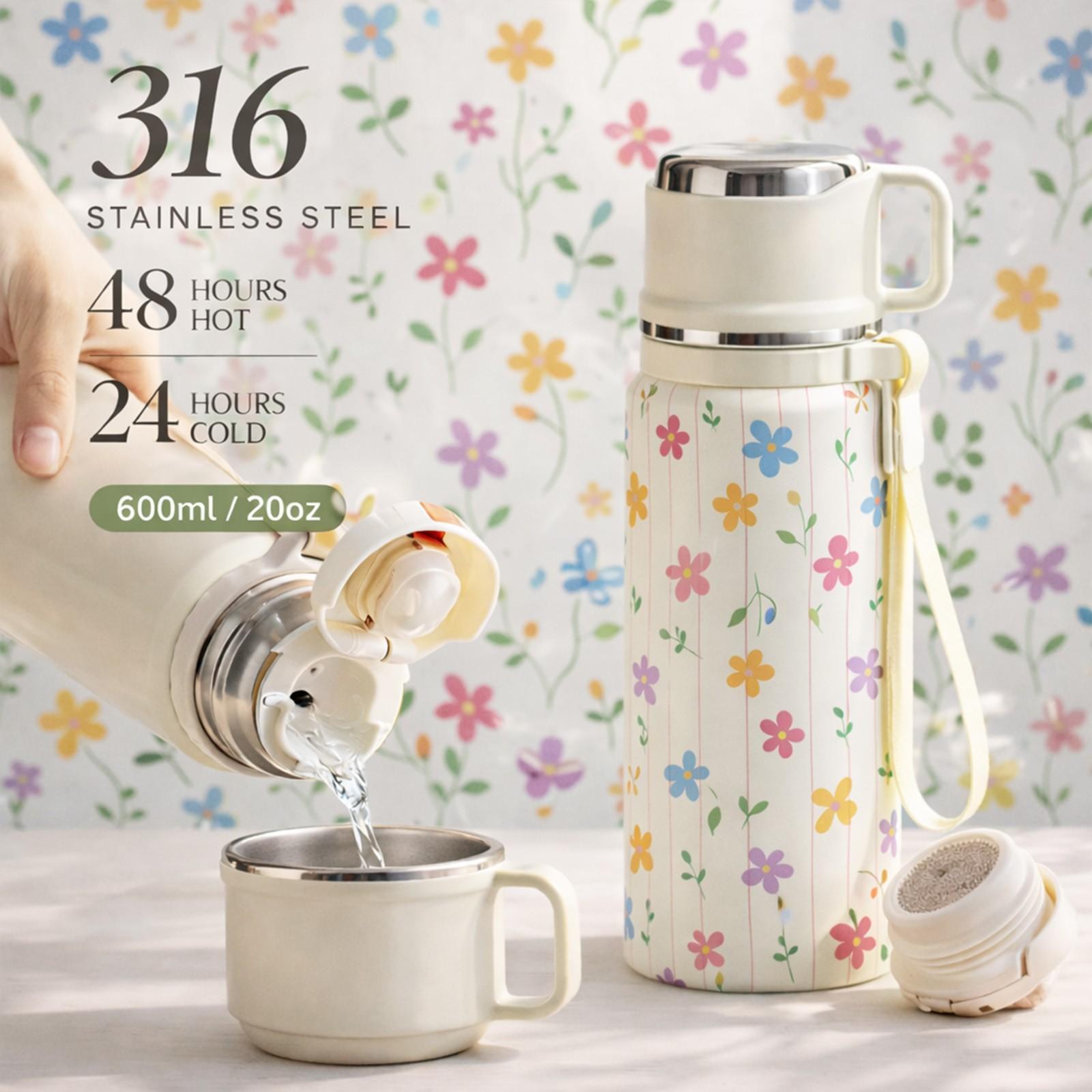 1 Pc Insulated Mug, 600ml Thermal Cup, Double Wall Vacuum Cup, Leak Proof Skinny Tumbler With Handle And Strap, 24 Hours Hot 48 Hours Cold, Portable Travel Mug For Coffee Tea Juice, Gift For Women Men Holiday Daily Use