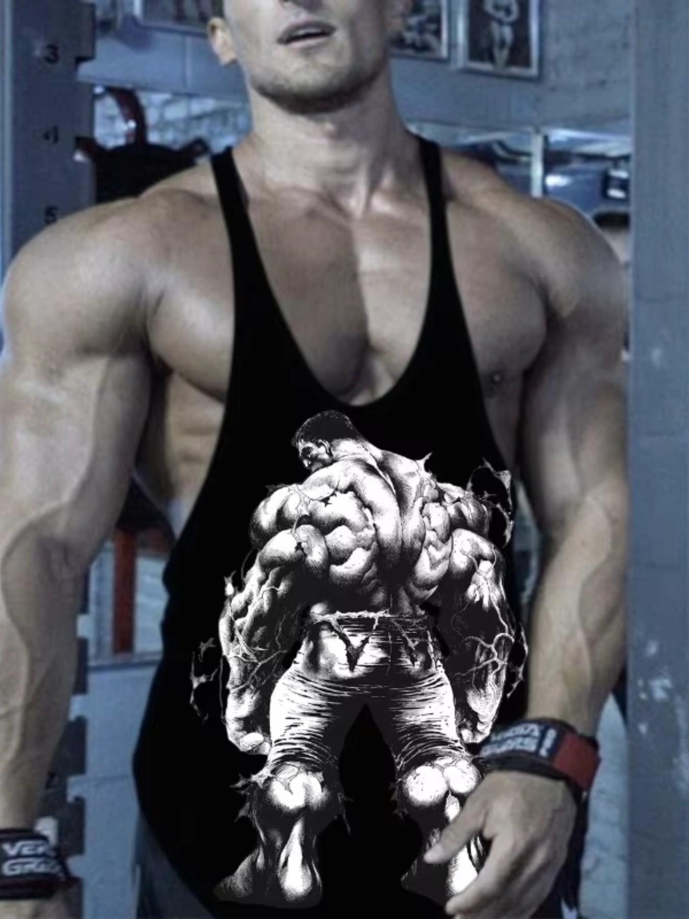 Men's Muscle Fitness Tank Top, Creative Back Design, Sporty Sleeveless Shirt, Loose-Fit Workout Apparel, All-Season Gym Wear