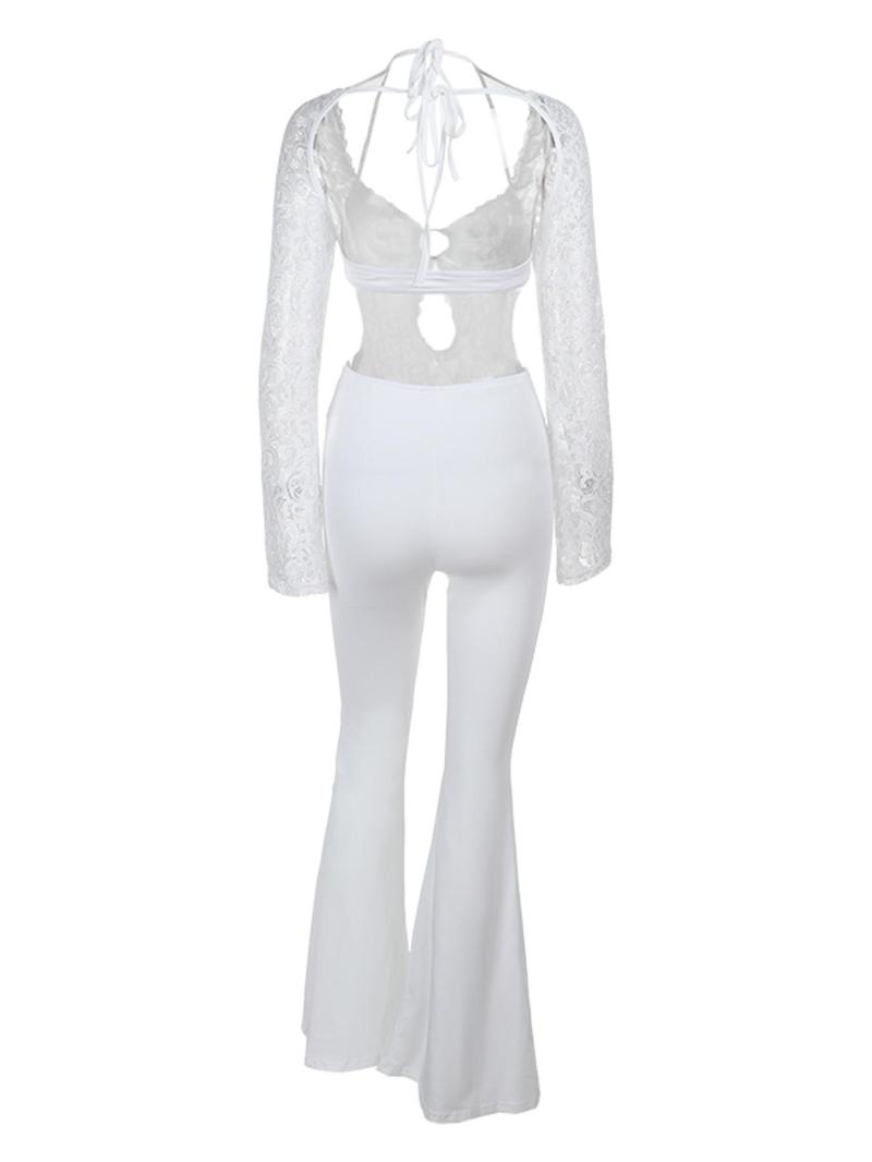 Women's Solid Color Backless Jumpsuit, Casual Fashion Long Sleeve Jumpsuit for Spring, Women's Clothes for Daily Wear