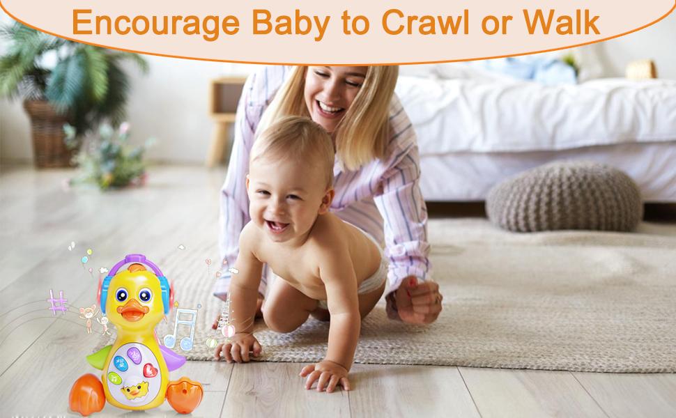 Musical Flapping Yellow Duck, Crawling Tummy Time, Educational Learning Walking Light Up Dancing Toy for 1 Year Old Baby Toddler Infant Easter Valentine Gifts