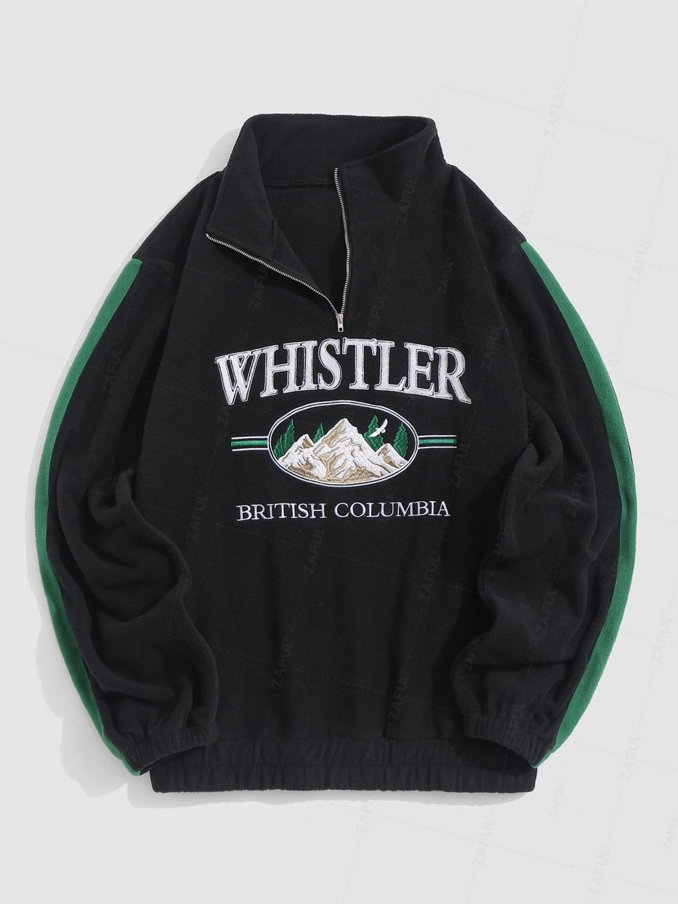 ZAFUL Letter Embroidery Contrast Patch Polar Fleece Sweatshirt, Casual Fit, Spring & Fall Wear, Moderate Thickening, Kint Style, Casual Soft Sweatshirt