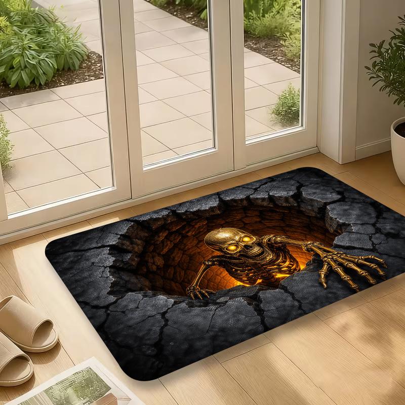 Skull Horror Entrance Floor Mat, Non-Slip Machine Washable Easy to Clean Polyester Carpet, Suitable for Home And Outdoor Decoration, Suitable for Entrance, Bedroom, Balcony, Gift Home Decoration