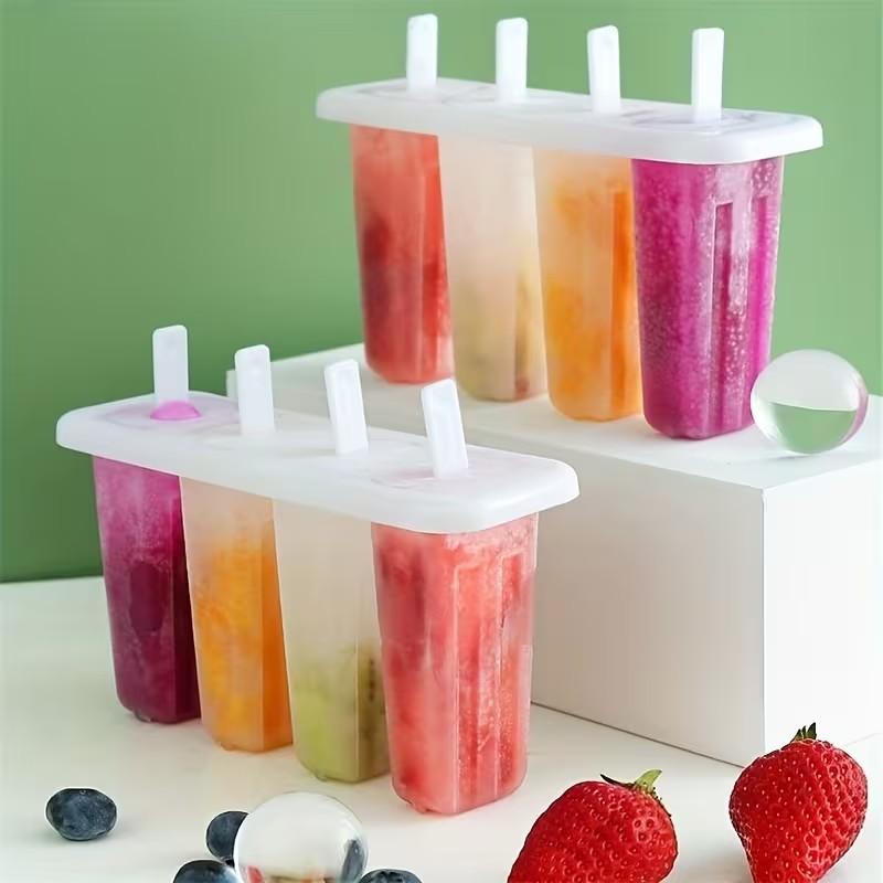 2pcs Ice Pop Molds with Lids, DIY Plastic Ice Cream Maker Tray, Summer Snack Set, 4-Compartment Frozen Dessert Kit