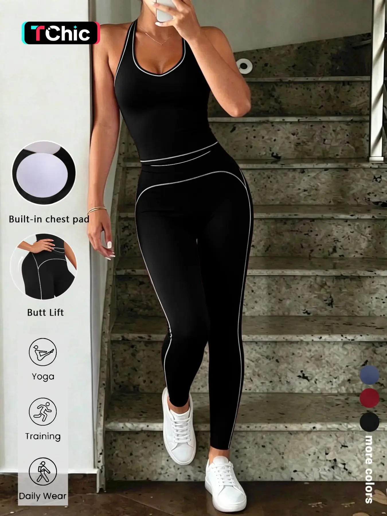 Women's High-Waisted Sports Bra and Yoga Pants Set, V-Back Tight Fit, Quick-Dry, Slimming, Wearable Outdoors, Includes Pads, Athleisure Workout Set