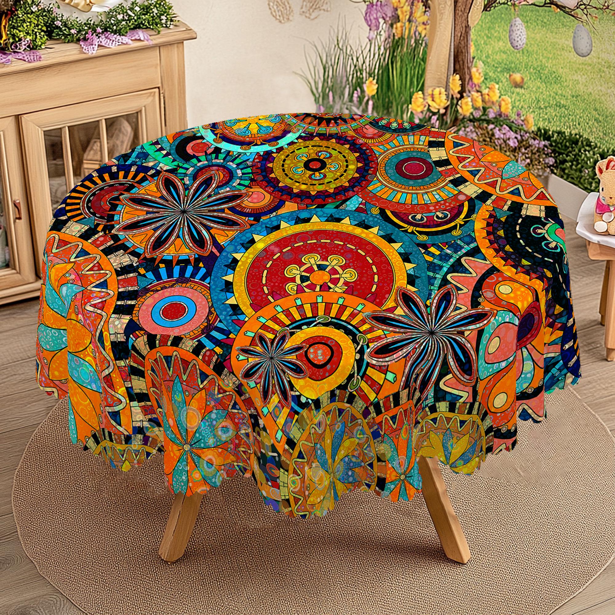 1pc Bohemian Printed Tablecloth, Mandala Kashmir Paisley Polka Polka Dot Beauty Pattern Printed Rectangle Tablecloth, Holiday Party Tablecloth, Outdoor Decoration Round Tablecloth, Kitchen Accessories, Rural Farmhouse Tablecloth Gifts table  linens