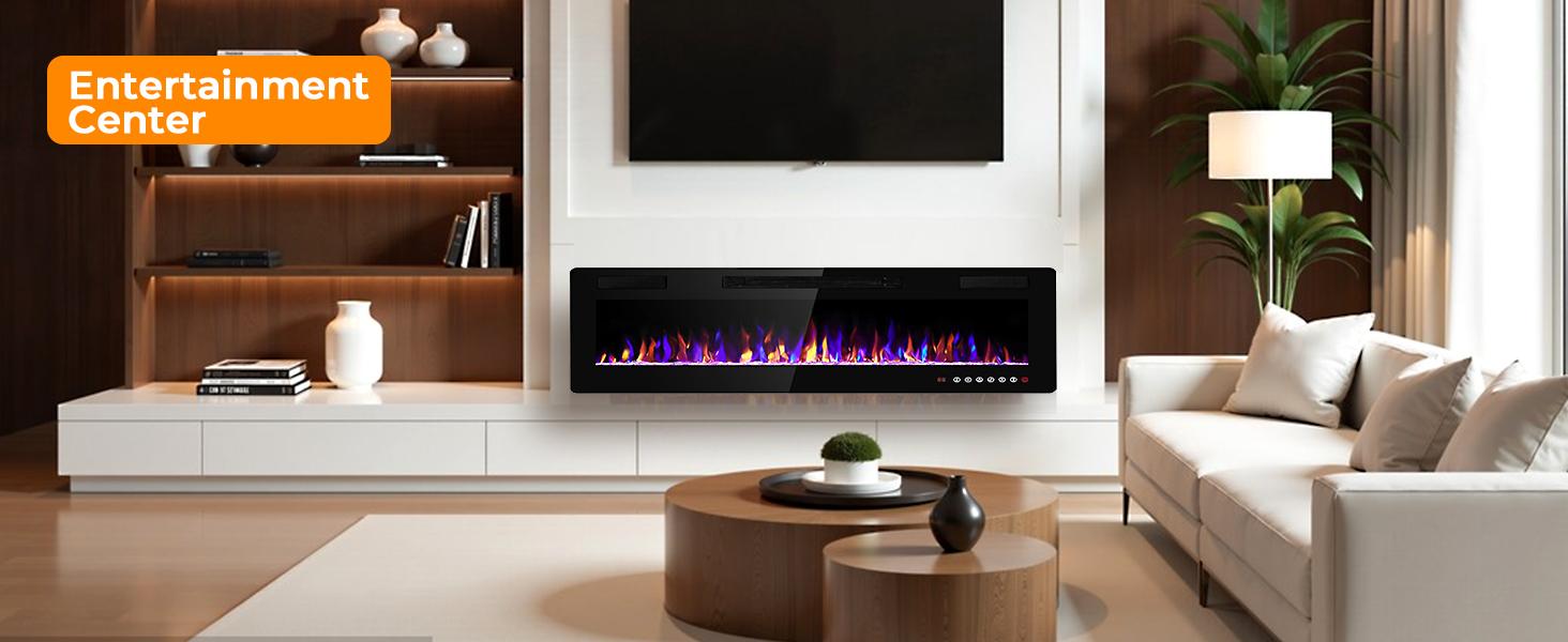 KISSAIR Electric Fireplace Insert: Touchscreen & Remote Control, Overheat Protection, 12 Flame/LED Bed Colors (Auto-Dimming), Ultra-Thin & Quiet Sleep Mode