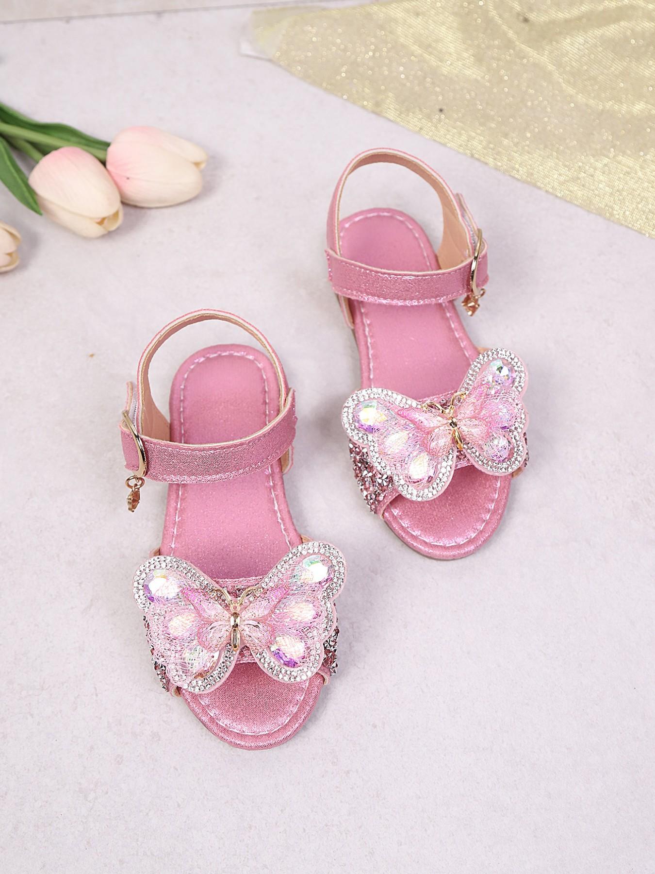 Must-Have Summer Sandals for Girls, Crystal Bow Detail, Adjustable Strap, Elegant Textile Upper, Rubber Sole, Spring & Fall
