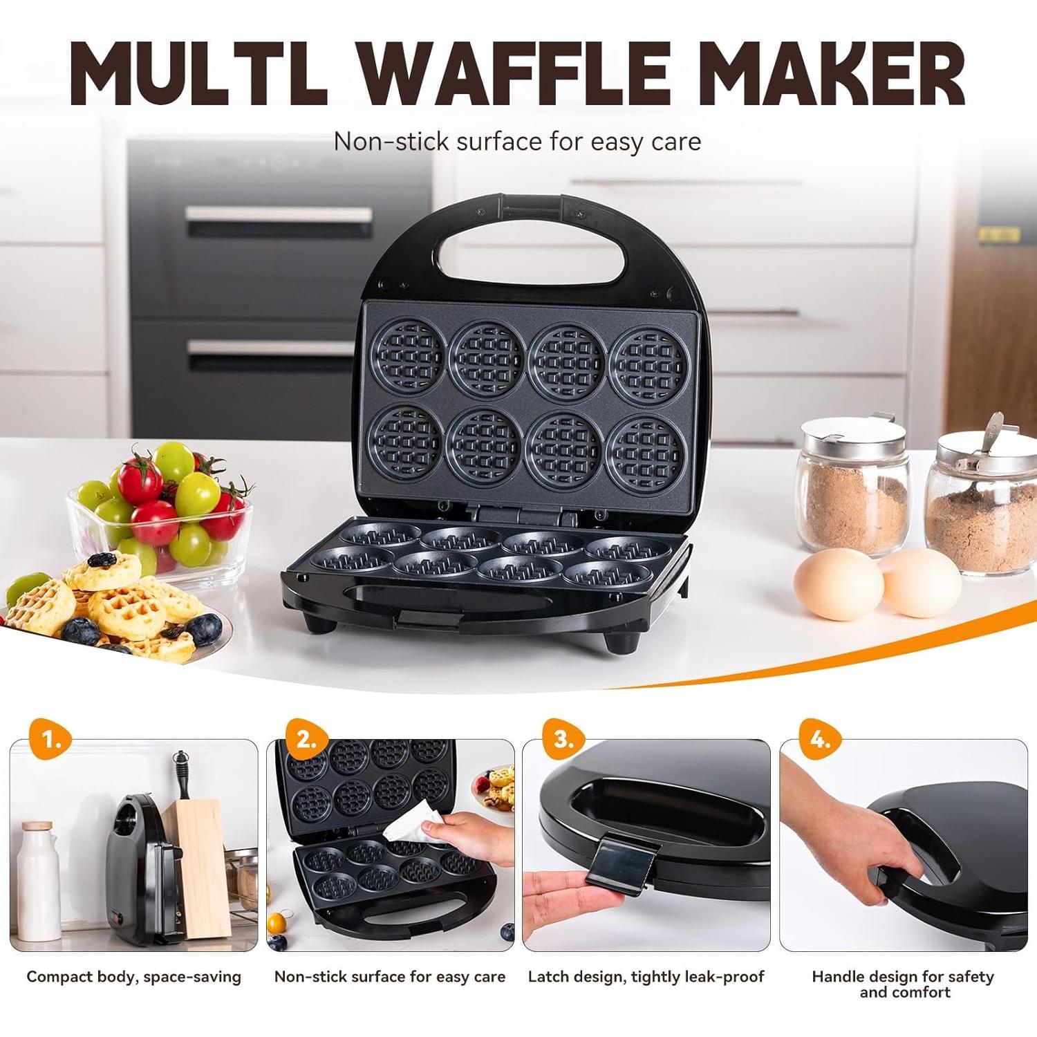 Mini Waffle Maker, Machine Nonstick Small Waffle Maker with Quick Heat-Up Make 8 count Waffles, Waffle Maker for , Just Add Batter, Suitable for Breakfast, Snacks, Desserts (Mini Waffle Maker)
