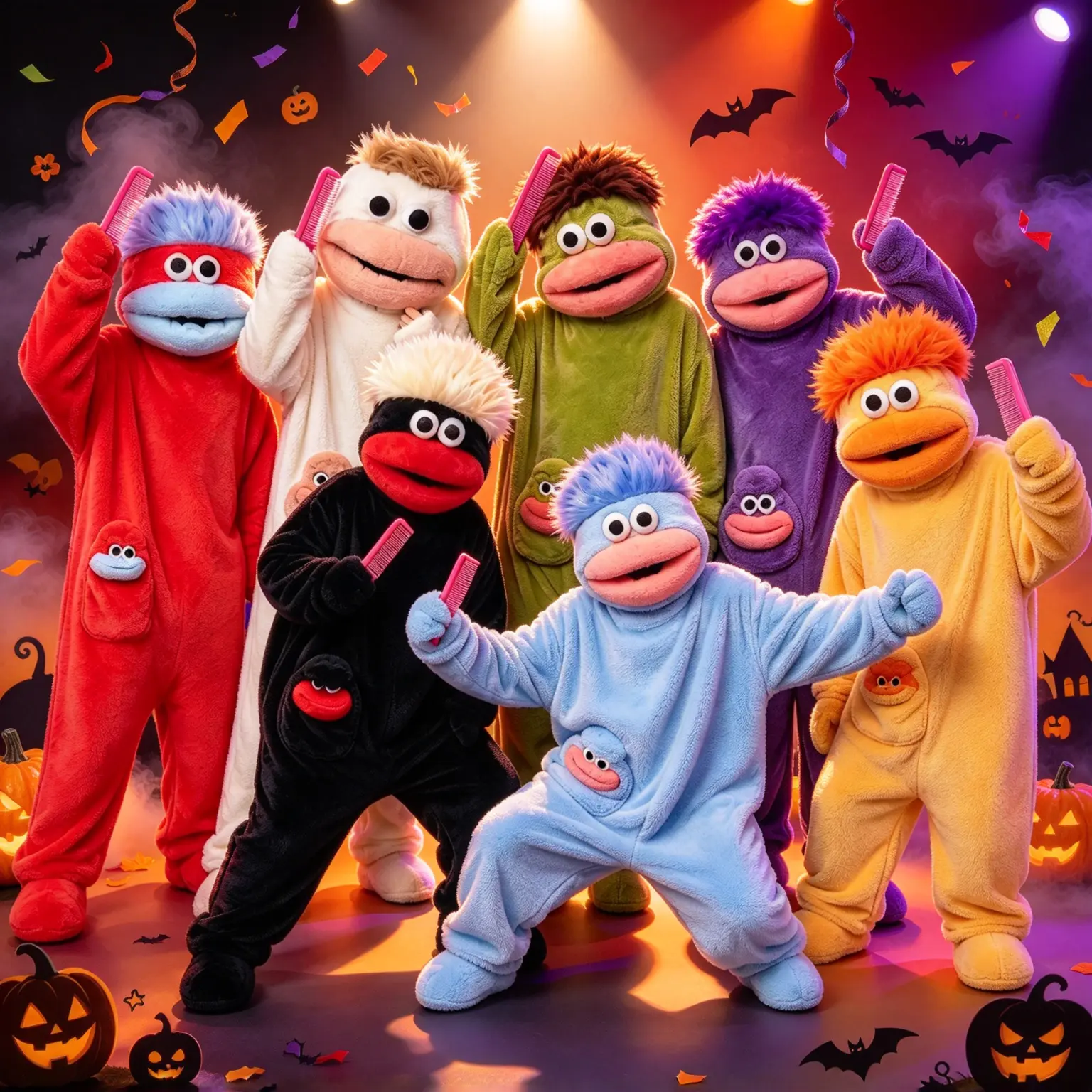 Kids' & Adults' 3Pcs Funny Big Mouth Monster Plush Fleece Hooded Onesie Set, Halloween Cosplay Pajamas with Shoes & Comb, Winter Loungewear Christmas Gift