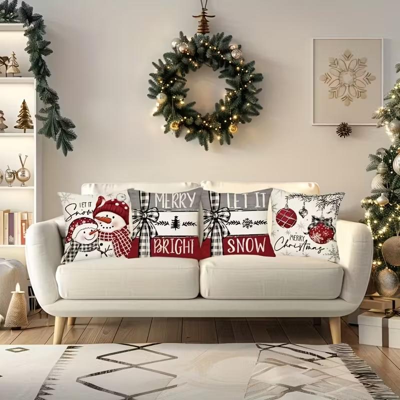 4pcs Set of 18x18 Inch Christmas Throw Pillow Covers, Winter Holiday Cushion Case Decoration, Snowman&Christmas tree Designs, ZipperClosure,Linen,Merry Christmas Decor 2025 for Home, Couch, Sofa, Living Room – No Inserts Included 4pcs Set of 18x18 Inch Christmas Throw Pillow Covers, Winter Holiday Cushion Case Decoration, Snowman&Christmas tree Designs, ZipperClosure,Linen,Merry Christmas Decor 2025 for Home, Couch, Sofa, Living Room – No Inserts Included