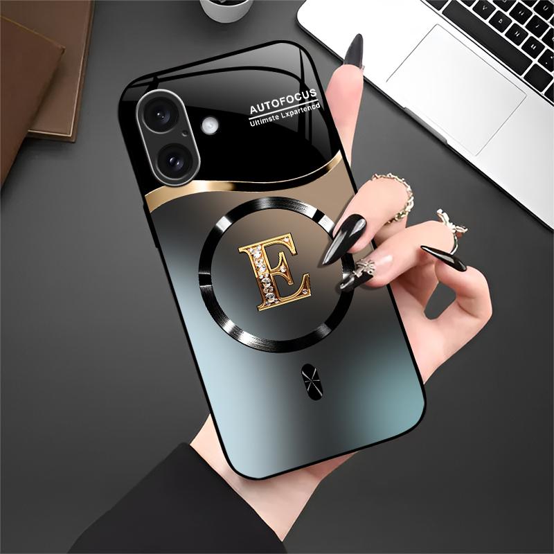 Suitable for [iPhone 16] high-end MagSafe phone case🥰, Features a magnetic attachment function Luxury Gradient Metallic Bling Rhinestone 26 Initial 952