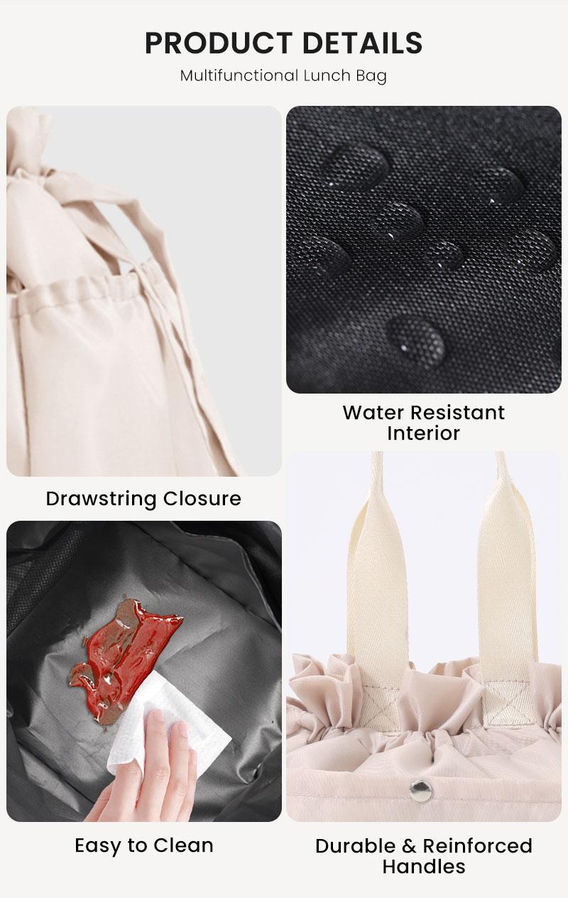 Lunch Bag Women Reusable Insulated Drawstring Lunch Bag Stain-Resistant 11L, Large Capacity Lunch box for Women Perfect for Office, Picnic,School