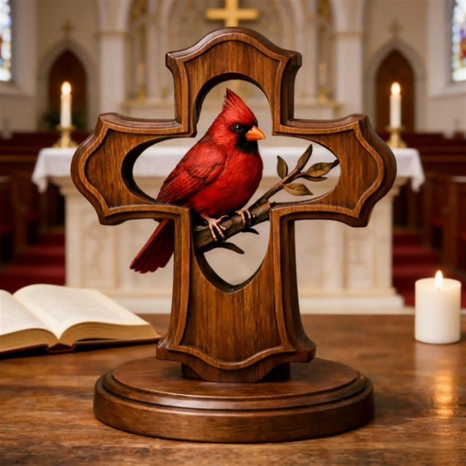 Cardinal Cross Pendant Necklace, Elegant Jewelry Accessory for Women & Girls, Perfect Gift Idea for Special Occasions