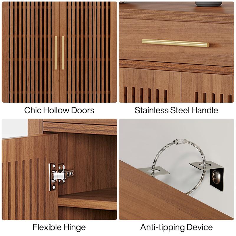 LITTLE TREE  Shoe Cabinet, 5-Tier Shoe Storage Cabinet with Louvered Doors and Drawer, Freestanding Wooden Shoe Rack Organizer with Adjustable Shelves for Entryway, Hallway, Closet(All Color With Adjustable Shelves)